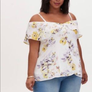 Torrid White Mirage Floral Cold Shoulder Blouse 2